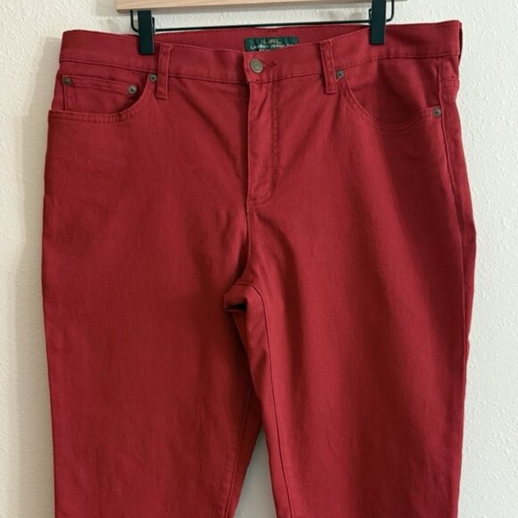 LRL Jeans Ralph Lauren Women's SZ 16 Red Straight Stretch Cropped/Ankle - Picture 1 of 14